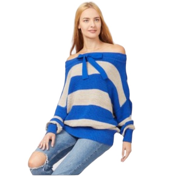 Free People Cassidy Off The shoulder Pullover in Cobalt Combo, Sz S - Picture 2 of 15